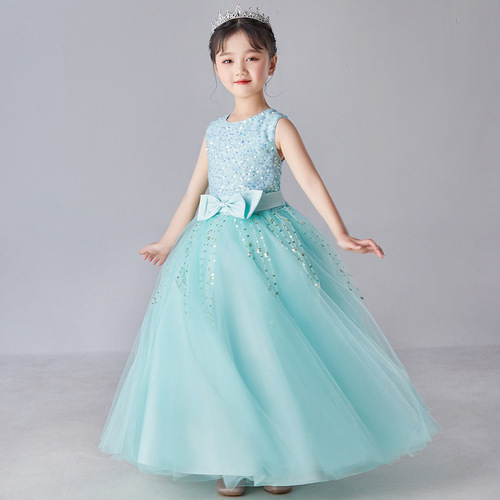 Girls dress sleeveless long sequined bow dress tutu skirt princess dress performance dress evening dress
