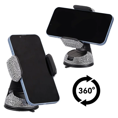 Diamond-Encrusted Car Phone Holder 360 ° Rotating Suction Cup Dashboard Navigation Stand, Universal Model
