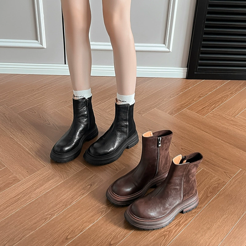 Осенние и зимние сапоги Mayard британского стиля с толстой подошвы, женские молнии, двойные замшевые сапоги Челси