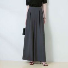 2025夏のグレー系ペンダント感ハイウエストスーツパンツ高級感通勤気質モップワイドパンツ25219