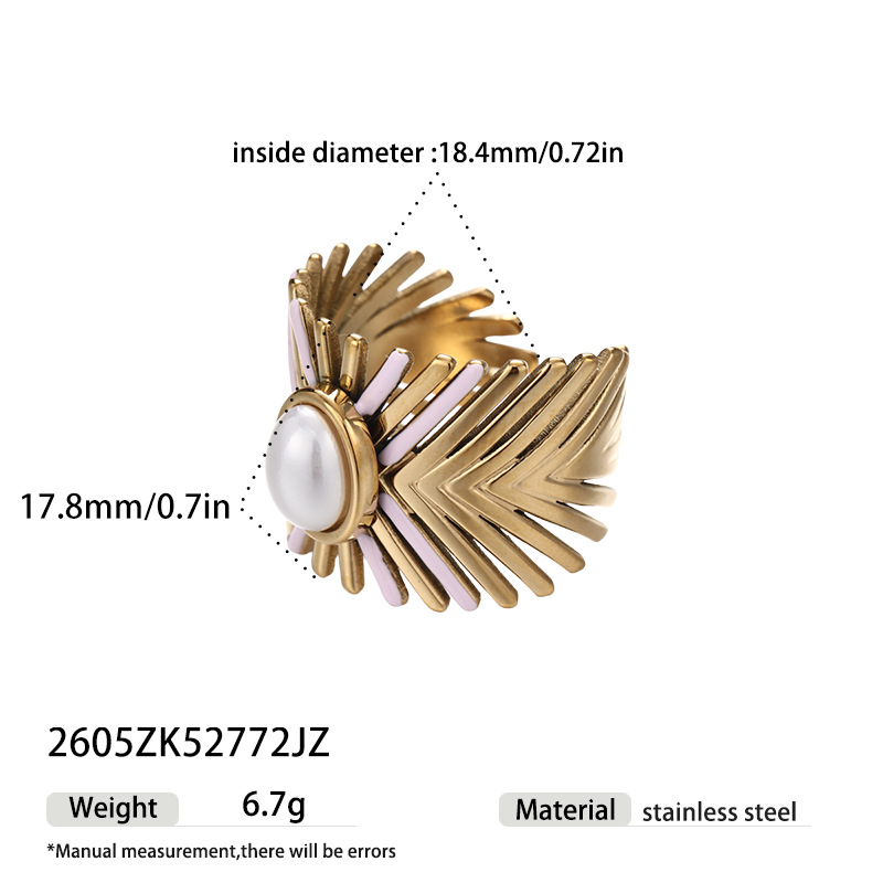 Anillo de acero inoxidable de rayas geométricas de rayas no se desvanece con joyas de 18K