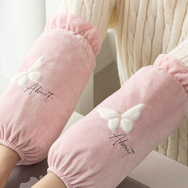 2024毛绒长款蝴蝶袖套加厚女成人羽绒服办公室防脏污学生时尚袖套