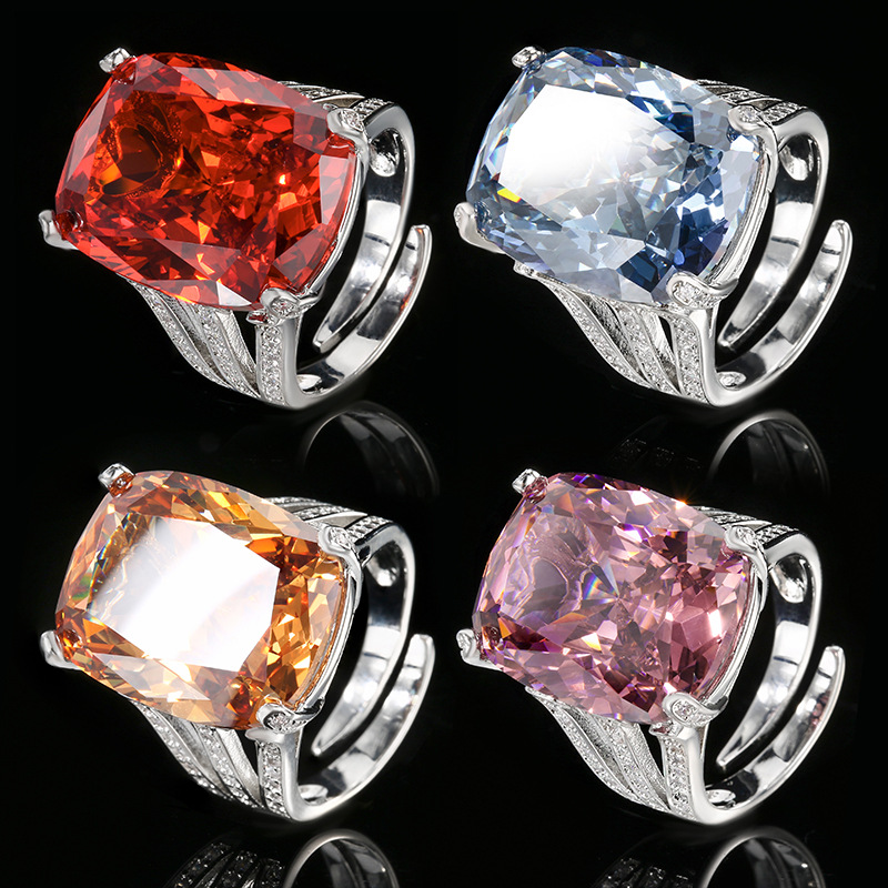 2025 nuevo estilo Zhuang Shengsheng joyería fondo de cobre chapado en oro simulación rojo anaranjado circonio anillo retro piedra principal femenina 15*20