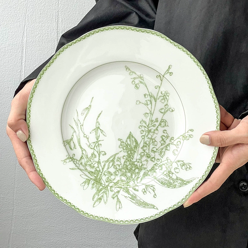 Набор тарелок Dinner Plate Emerald Green Ceramic, французский стиль цветок ландыша, несколько размеров