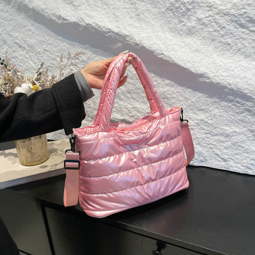 2024 winter casual lazy, foreign style, portable wide shoulder strap, cross-body bag, women's space cotton embroidery thread, large capacity, solid color