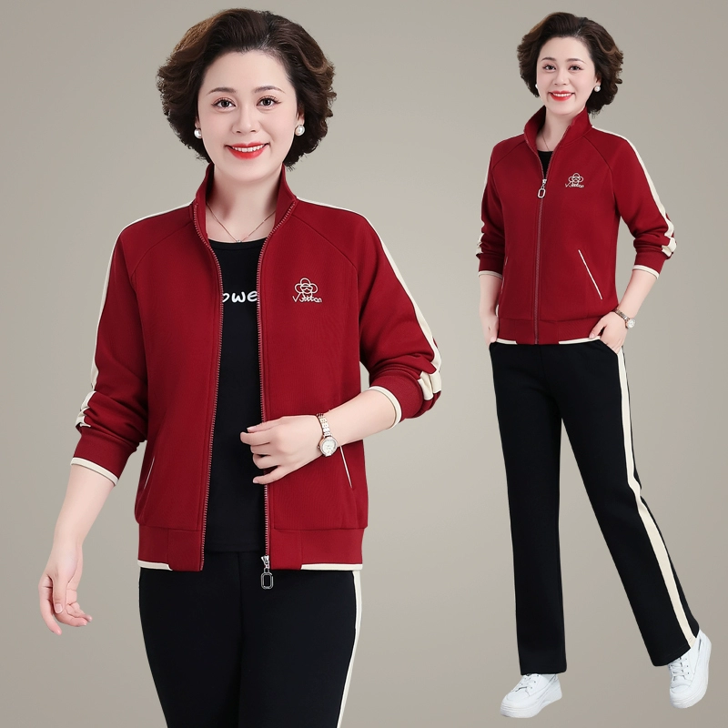 Осенний спортивный костюм для мамы, комплект, куртка для пожилых, 35 лет, для среднего возраста