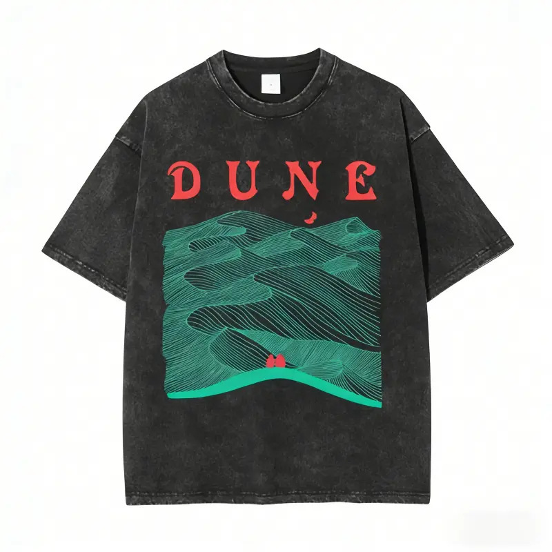 European size pure cotton T-shirt, drop shoulder, loose fit, Dune Arakis movie print, washed, unisex short sleeve European size pure cotton T-shirt, drop shoulder, loose fit, Dune Arakis movie print, washed, unisex short sleeve