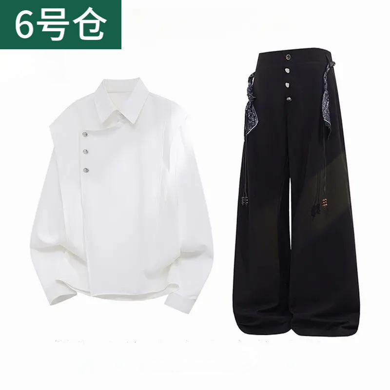 American-style niche long-sleeve shirt set for men, new spring and autumn casual pants two-piece outfit American-style niche long-sleeve shirt set for men, new spring and autumn casual pants two-piece outfit