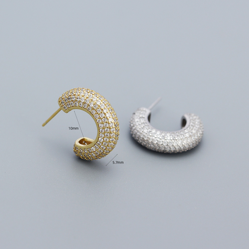 925 Sterling Silver Ear Needle Material 18K Real Gold Plated, Platinum Plated Plating Material 1 Pair 925 Sterling Silver Zircon C Shape Ear Studs