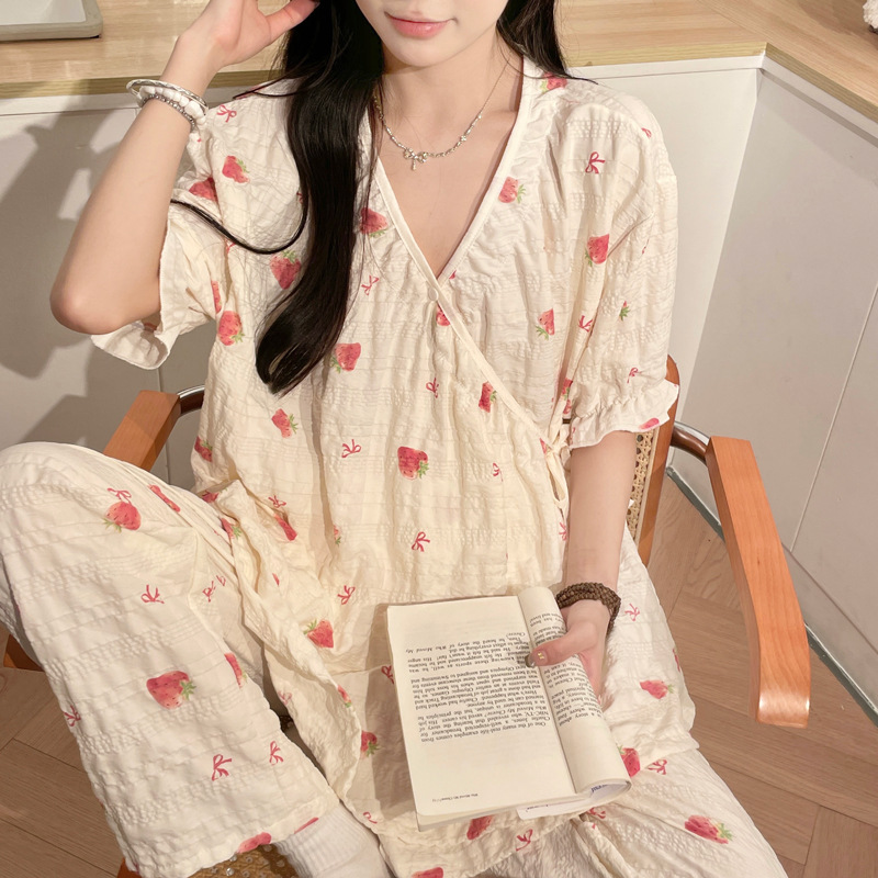 Yunduo Cotton Spring and Summer Maternity Confinement Clothes, Postpartum Nursing Pajamas, Pregnancy and Lactation Period Plus Size Home Clothes