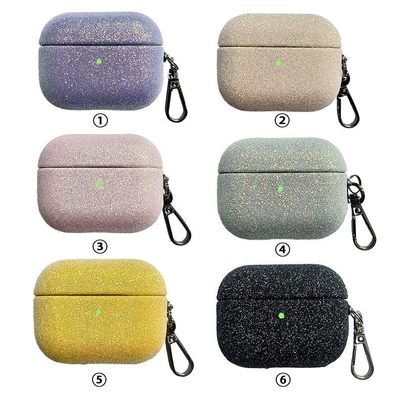 Suitable for Apple AirPods Pro3 Bluetooth Headset Protective Cover Pro2/4 Generation Pure Color Glitter Pu Leather Hard Case