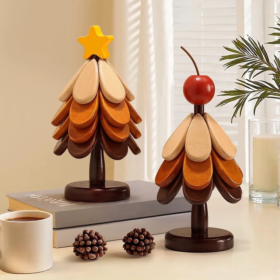 Alta sensación de árbol de Navidad almohadilla de aislamiento térmico decoración de mesa de un árbol de madera sólida anti-corrosión plegable almohadilla de tazas almohadilla de platos mayorista
