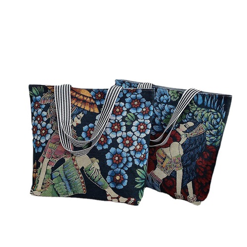 Bags for Ladies: Fashionable New Top-handle Canvas Tote Bag with Hand-painted European and American Retro Style Shoulder Bag