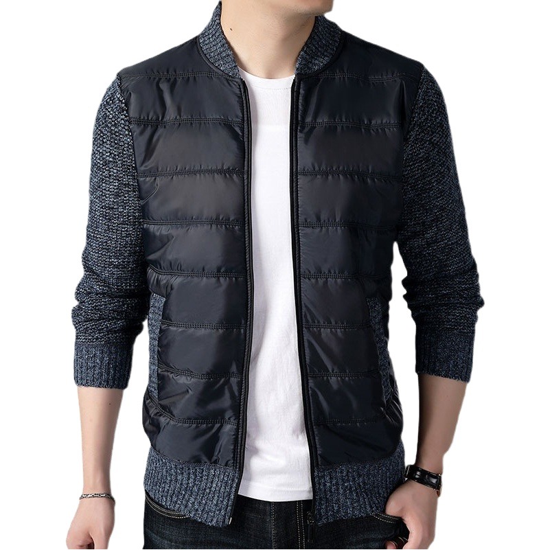 El comercio exterior de los hombres de manga larga Stand Collar de algodón más terciopelo engrosada suéter cardigan suéter de los hombres de moda personalizada caliente