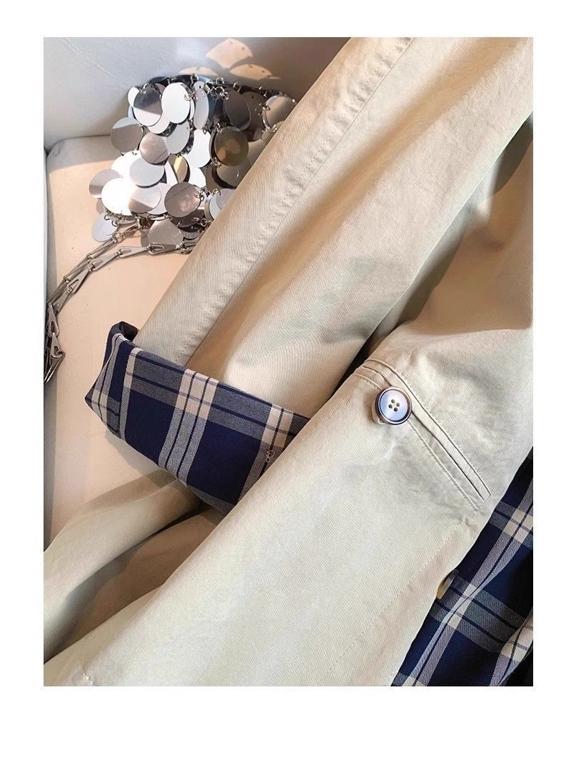 Classic Women's Plaid Trench Coat With Turn-down Collar Versatile_voghion.com