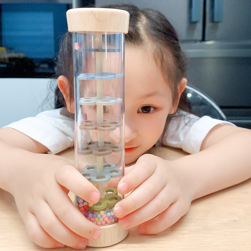Sonido de lluvia Orff de madera para niños, sonido de lluvia simulado, reloj de arena, instrumento musical, iluminación musical para bebés, juguete de educación temprana
