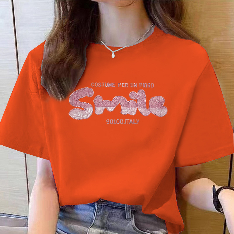 100 Pure Cotton Short-Sleeved T-Shirt for Women 2025 Summer New Style Right Shoulder Half-Sleeved T-Shirt Top Design Clothes Large Size