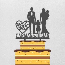 亚克力蛋糕插定制 新郎新娘一家四口剪影 结婚周年蛋糕插 YC023