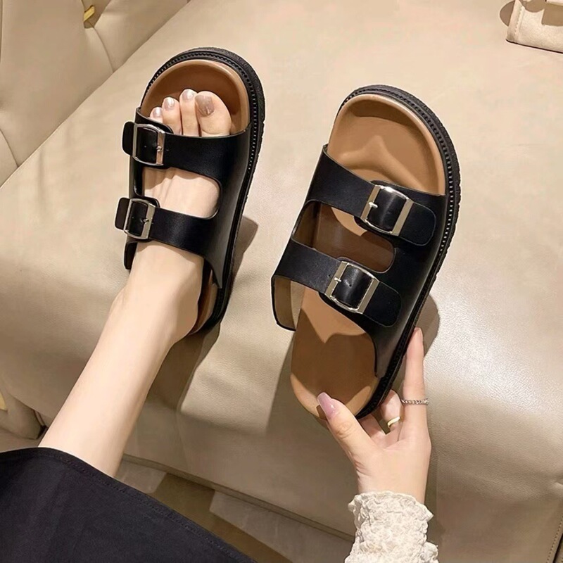 2025 New Fashion All-match Bocken Slippers Women's Rome Sandals Women's Flat Thick Bottom Sandals Wholesale