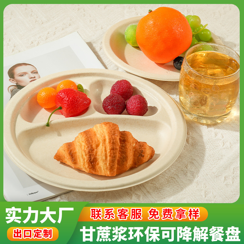 Source Factory Wholesale Bagasse Dinner Plate Disposable Degradable Lunch Box Crate Thickened Commercial Hotel Dinner Plate