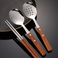 Aion 304 stainless steel rosewood handle, public chopsticks, public spoon, colander, hotel Chinese tableware, large spoon