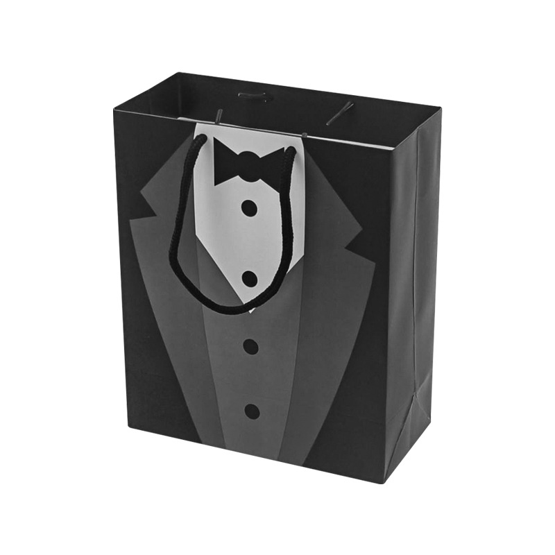 Bolso de mano con estampado de traje en blanco y negro estilo caballero, bolsa de regalo para bodas, bolsa de embalaje para regalos festivos.
