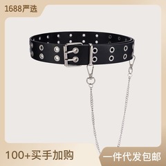 European and American New Creative Dual Exhaust Eye Chain Sports Waist Belt Cross-Border Punk Style Simple Retro Leather Fashion Belt