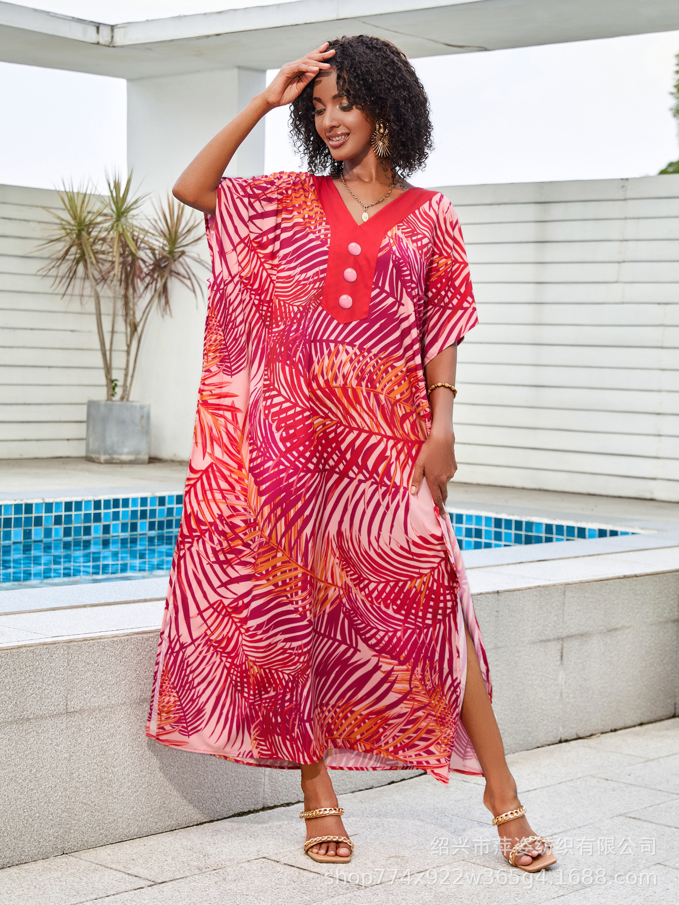 Transfronterizos Amazon nueva camiseta de playa vacaciones V-collar vestido bikini camiseta protector solar bañador 5D351-4