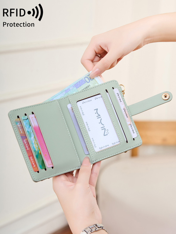 女性超薄型二つ折り財布 RFID ブロッキング多機能クレジットカードバッグシンプルなコンパクトポータブル学生小銭入れ|undefined