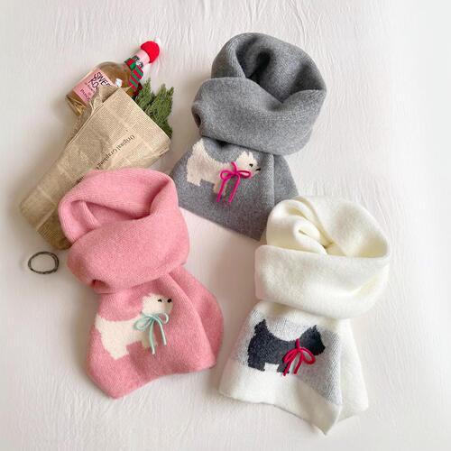 Sweet Cool Rabbit Handmade Bow Winter Warm Scarf Women's Winter Knitted Wool Imitation Cashmere Scarf Solid Color Cartoon