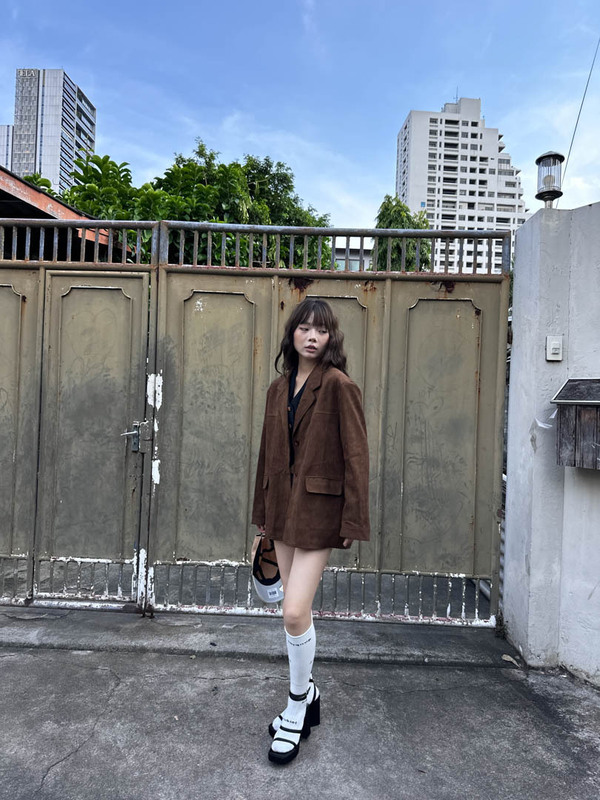 GAGD 焦糖女孩 巴恩风经典复古美拉德麂皮绒廓形夹克西装外套女|undefined