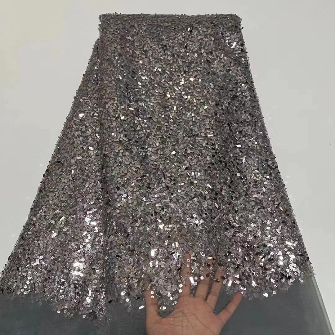 Vintage lentejuelas bordado de malla encaje europeo y americano vestido fiesta brillante parche bordado tela JX2896