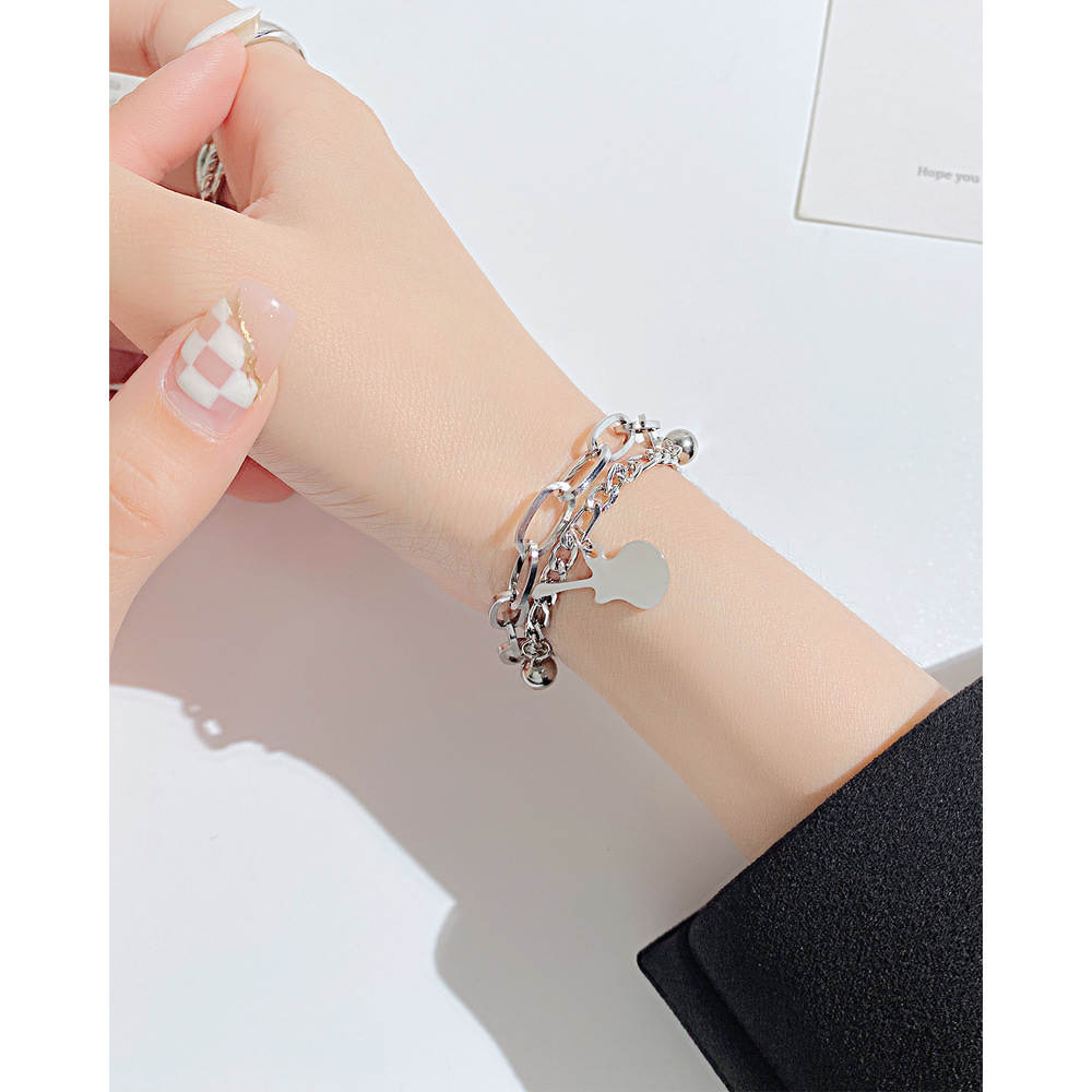 Fashion Guitar Stainless Steel Bracelets Layered Chain No Inlaid Stainless Steel Bracelets display picture 5