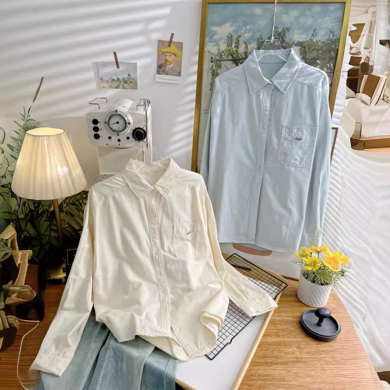 Korean-style Pure Cotton Sunscreen Bottoming Shirt Women's 2024 Autumn New Style Shirt Small Top Coat 4527