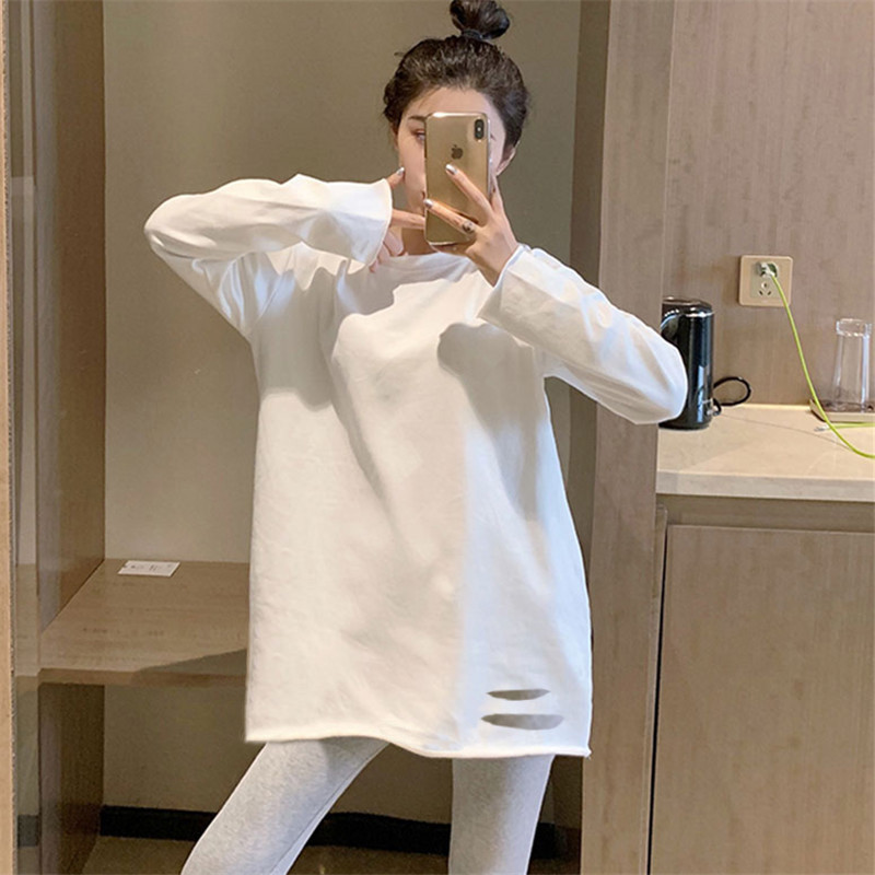 2026 Spring New Style White Long-Sleeved T-Shirt for Women, Loose Thickeneded Bottoming Shirt, Mid-Length Cotton Inner Layer, Stylish Top