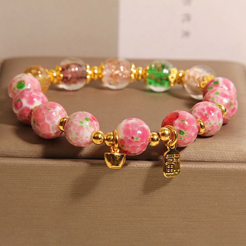 Nueva pulsera de cristal de esmalte de jardín de rosas de estilo chino para mujer, pulsera de lujo ligero, de nicho de alta gama, brazalete de bendición de la suerte