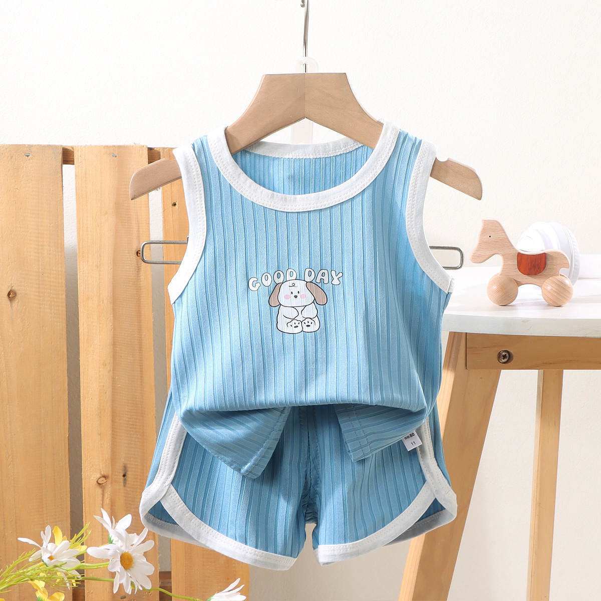Traje de chaleco para niños, pantalones cortos sin mangas de seda de hielo finos de verano para niños y niñas, traje deportivo de ocio para bebés de dos piezas