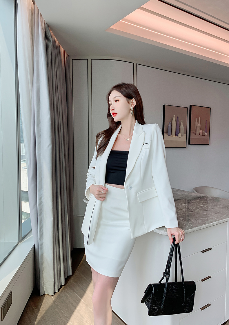 Set công sở nữ áo vest blazer và chân váy hai mảnh kiểu mới — Màu trắng chi tiết 25