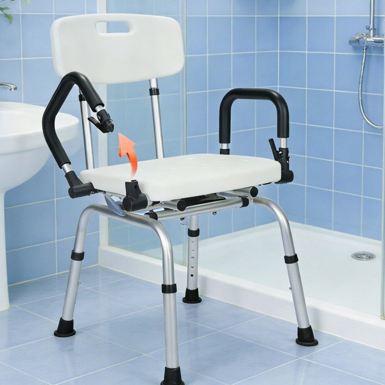 Silla de ducha para adultos y mujeres embarazadas, silla para bañera con reposabrazos abatibles, altura ajustable, tapete antideslizante.