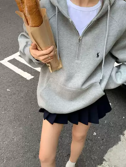 Cross-Border Qr Code Scannable Rl Ralph Lauren Pony Embroidered Half-Zip Cardigan Casual Versatile Loose Hooded Sweatshirt Trendy