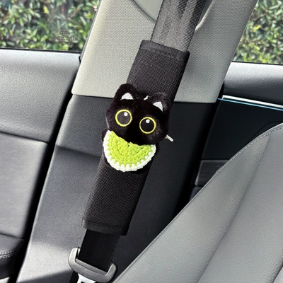 Plush Toy, Car Interior Decoration, Anti-Neck – Seat belt shoulder pad - green-bib-black-cat-linen-shoulder-pads-black