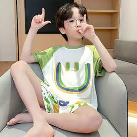 短袖短裤套装中大童薄款家居服夏季儿童睡衣新款夏天卡通男童男孩