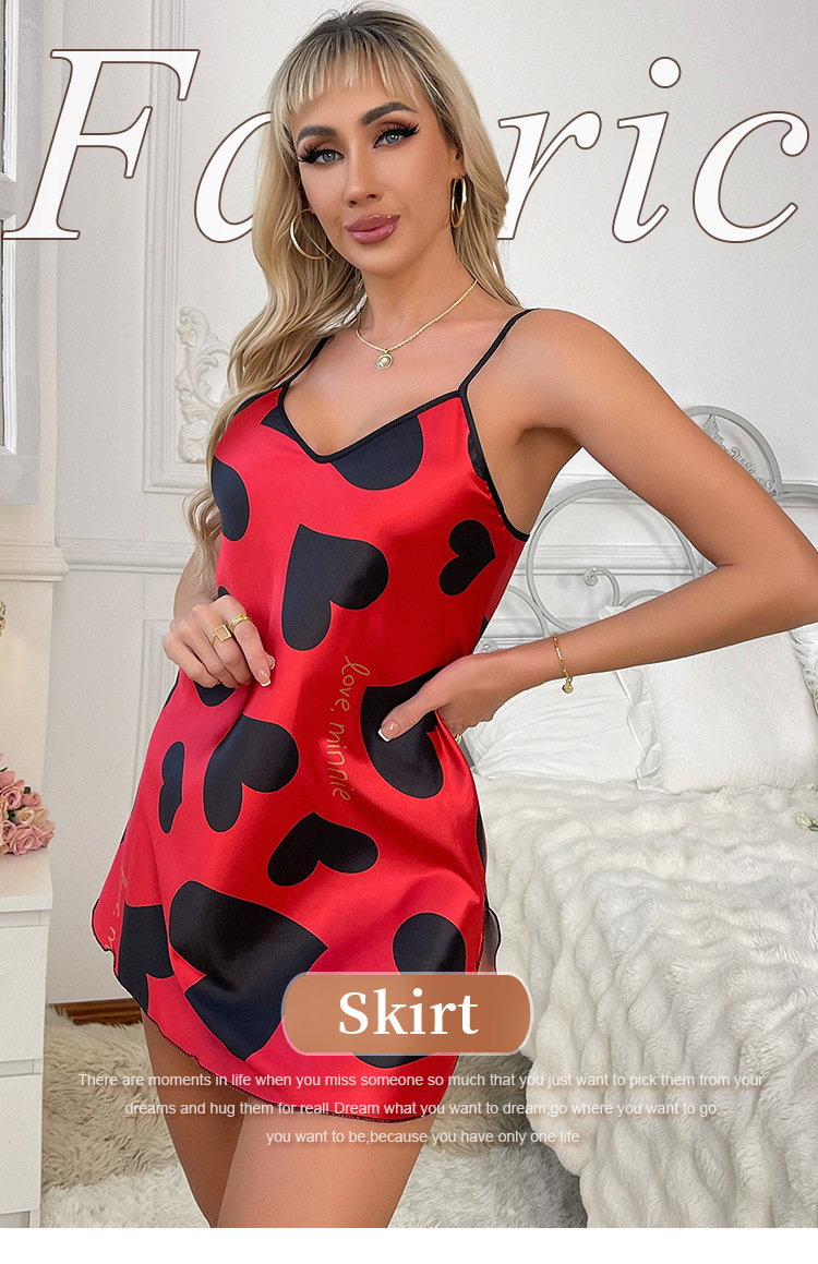 154g Weight Short Mini Dress Dress Length Type Home Sexy Lips Heart Shape Imitated Silk Polyester Pajama Sets