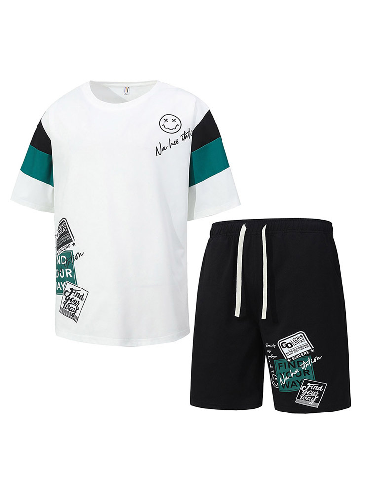 Conjunto deportivo de verano para hombre, cuello redondo, pantalones cortos, manga corta, informal, de dos piezas, camiseta, estilo juvenil, moderno y a la moda.
