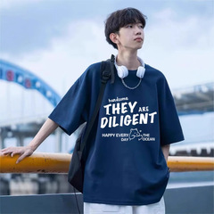 100% 純綿半袖tシャツ香港風男夏のゆるい上着カジュアル百合半袖潮牌tシャツの流れ