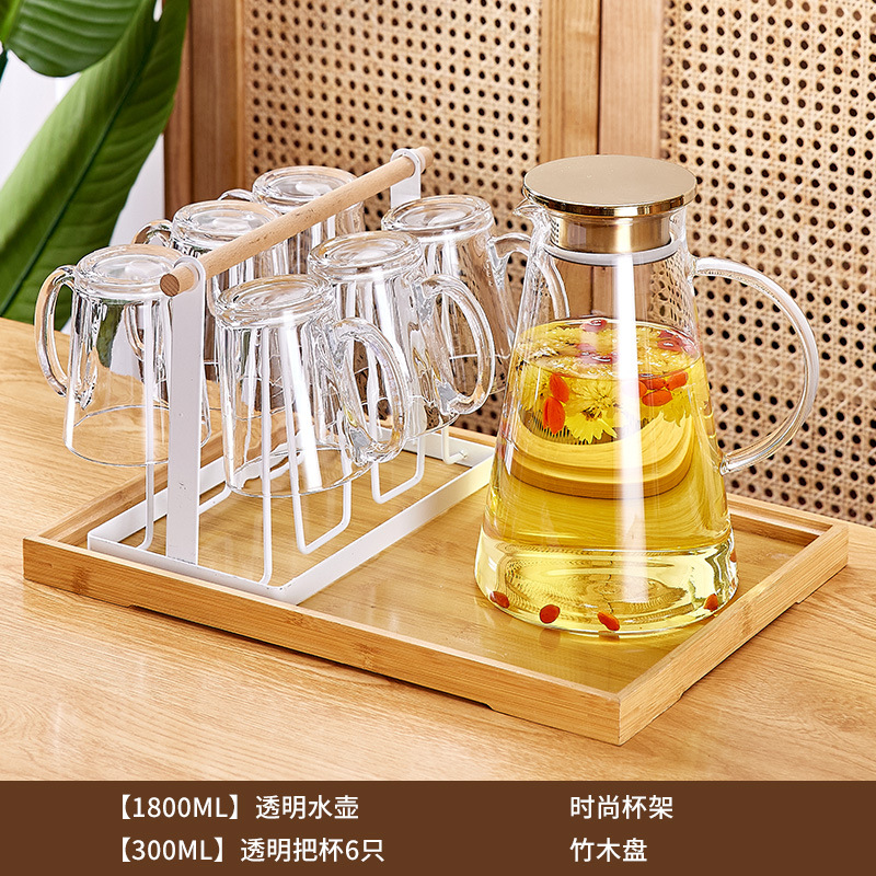 Transparent handle 6+fashion cup holders+transparent triangle pot+bamboo plate