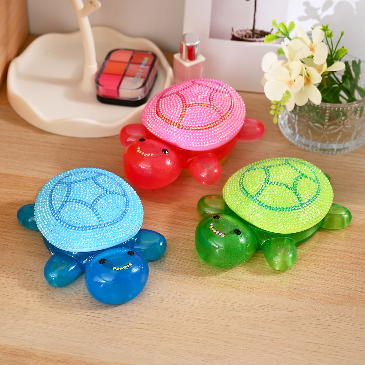 17 cm Diamante de puntos Tortuga grande Luminoso Paquete de material hecho a mano Nuevo lindo almacenamiento de tortuga Juguetes de decoración de tortuga pequeña