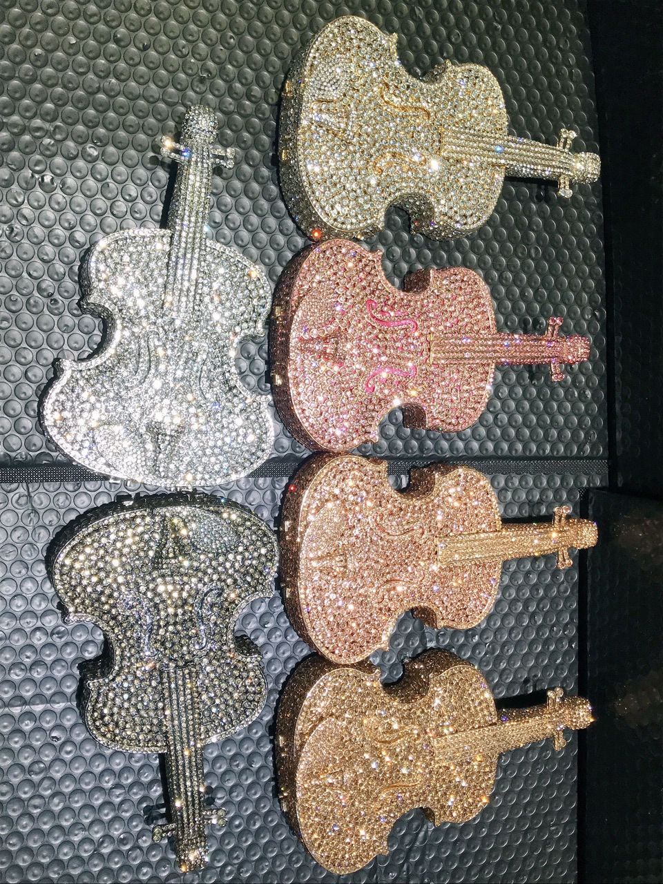Túi clutch nữ đính đá rhinestone hình vĩ cầm dự tiệc — Vàng cà phê chi tiết 8