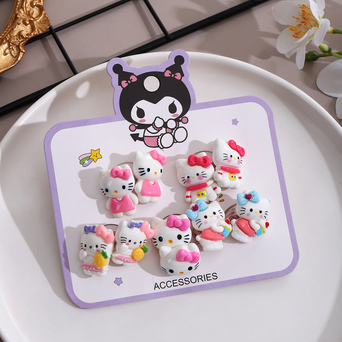Lindo anillo para el cabello de dibujos animados para niños niña Kulomi Sanrio Zha albóndiga banda de goma de cabeza no daña el cabello accesorios para el cabello de bebé