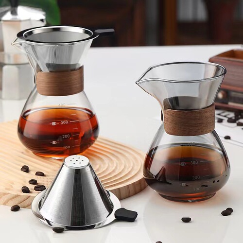 Flat sharing pot, glass coffee pot, hand brewing pot with scale, sharing pot, moka pot, filter cup